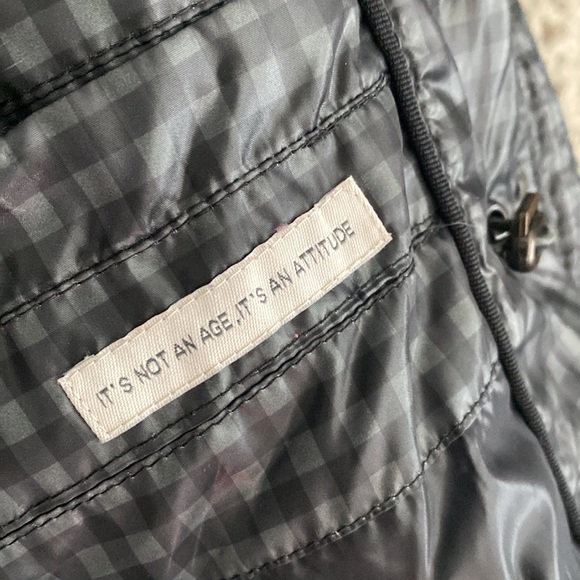 Vintage Black green Checkered Puffer down and feather Jacket sz 10 - Picture 6 of 12